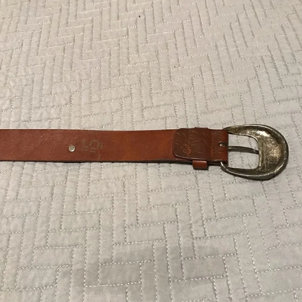 Leather Tack Belt with Silver Flowers and Embossed Leather